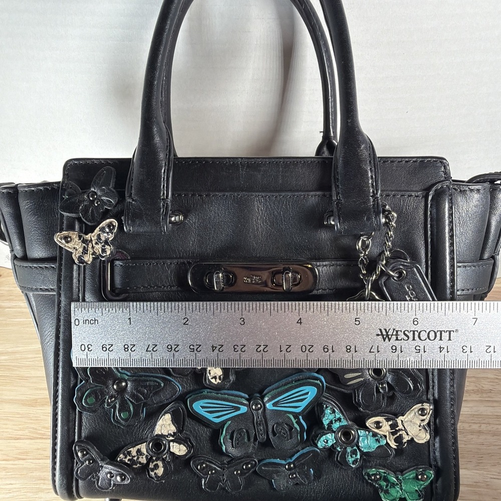 Coach Swagger 17 Black Butterfly Applique Genuine Leather Crossbody Bag Purse - Picture 4 of 16